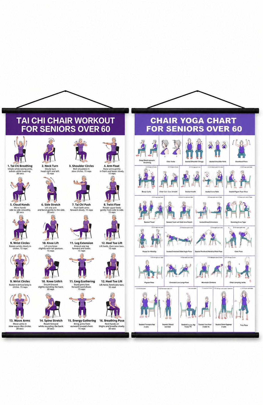 Senior Wellness Exercise Poster – 16-Step Chair Tai Chi Routine for Daily Mobility