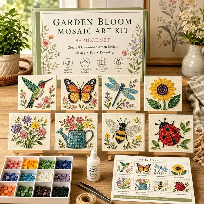 🌿Watering Can Mosaic Art Kit | Beginner-Friendly Floral DIY Craft with Vibrant Mosaic Beads & Sturdy Display Base✨
