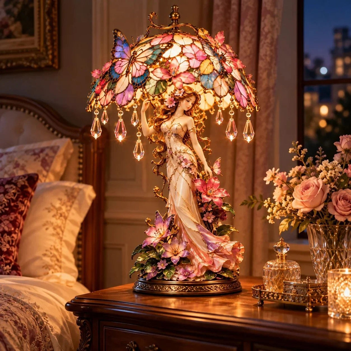 🦋Last day Promotion 🔥-🌸 Enchanted Butterfly Garden Lady Glowing Flower Lamp ✨