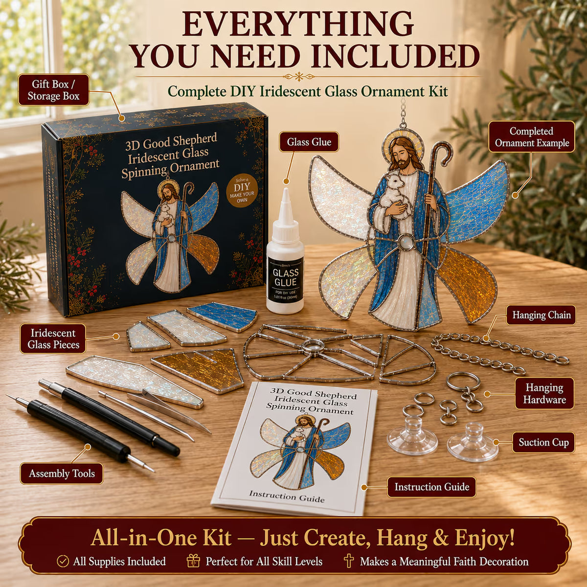 ⏳ Last Day 50% OFF –✝️Beginner-Friendly 3D Christian & Christmas Suncatcher DIY Kit 🎄