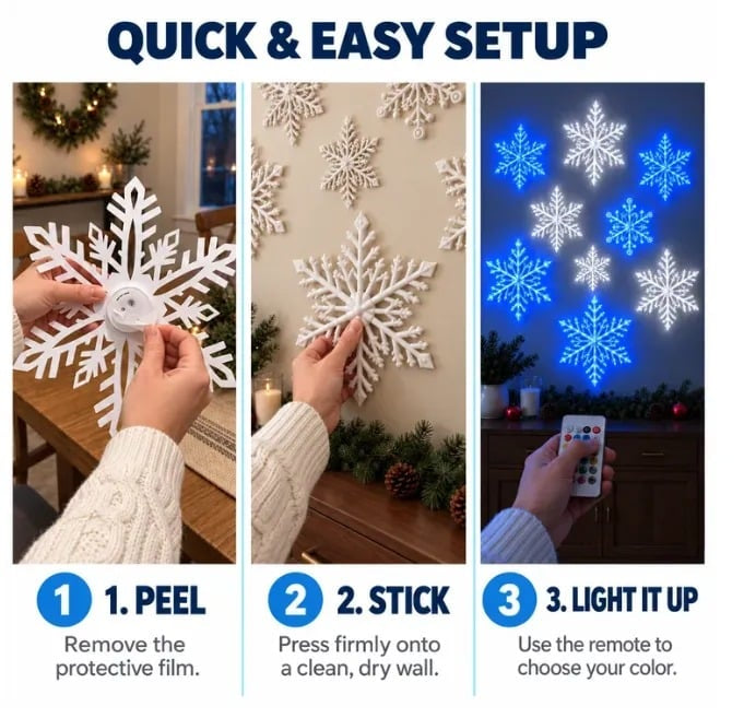 ⏳Last day Promotion 🔥-❄️LED Snowflake Wall Lights with 3D Glow & Remote Control for Magical Christmas Decor ✨