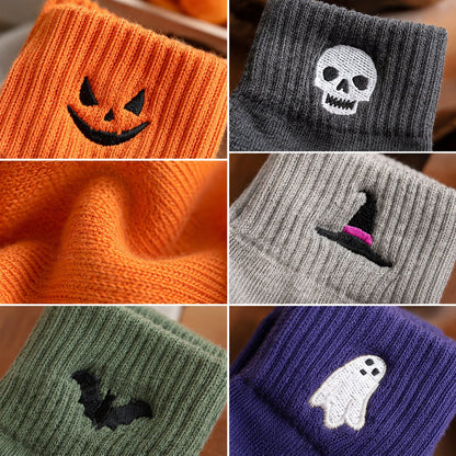 🎃Viral Halloween Embroidered Crew Socks – Cute Spooky Knit Socks | 100% Cotton✨