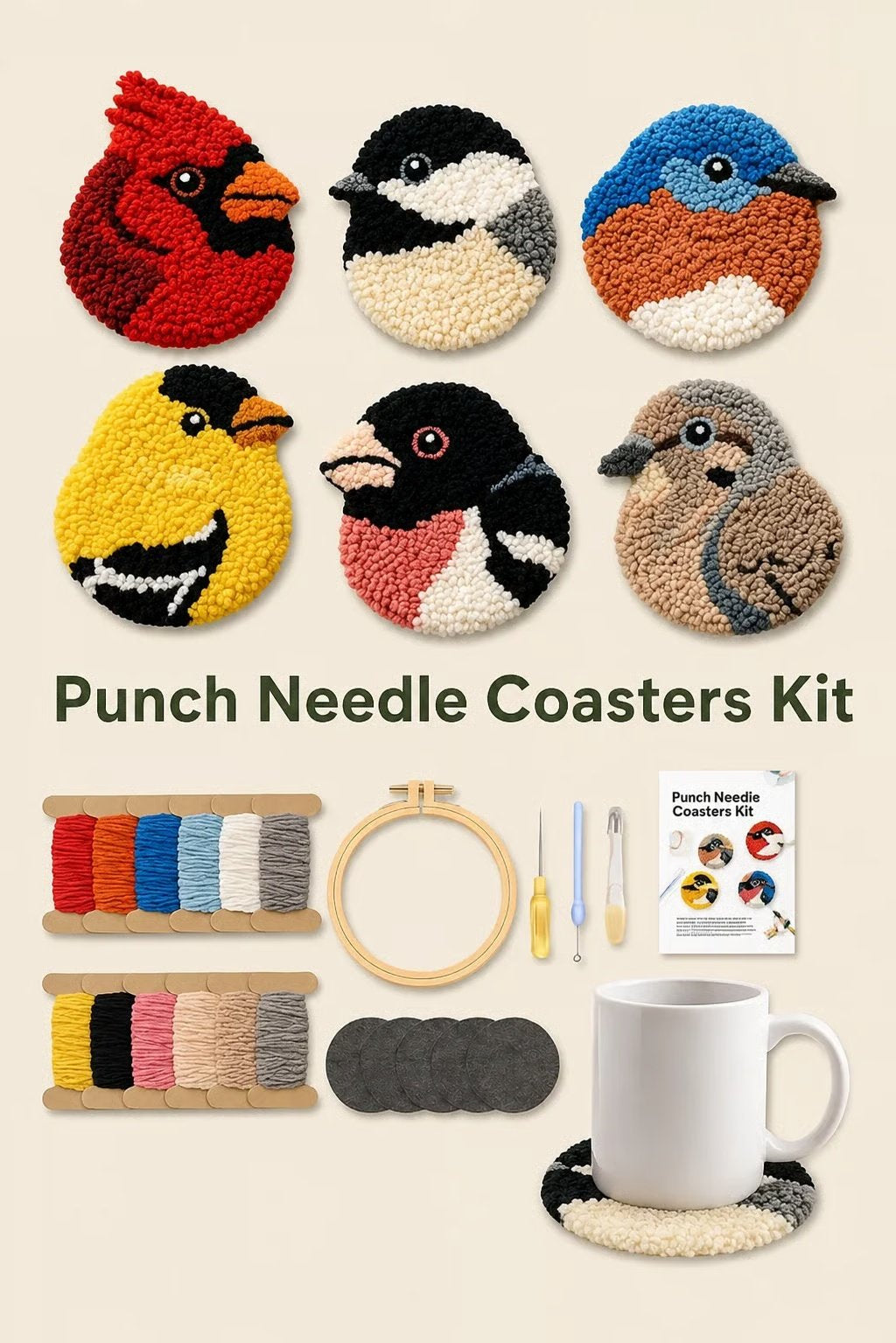 ⏰Last day Promotion 🔥-🐦 DIY Bird Coaster Punch Needle Kit for Fun & Relaxing Crafting ✨