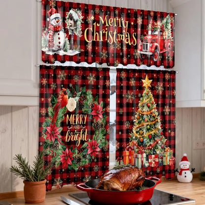 🎄Festive Christmas Kitchen Curtain Set – 3-Piece Holiday Window Decor🏡