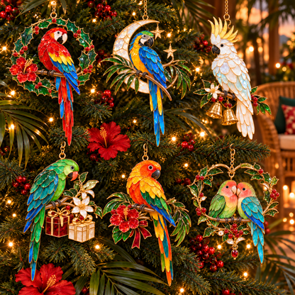 🦜 Holiday Celebration 50% OFF ✨-Colorful Tropical Parrot Christmas Ornaments Set of 6 🌴