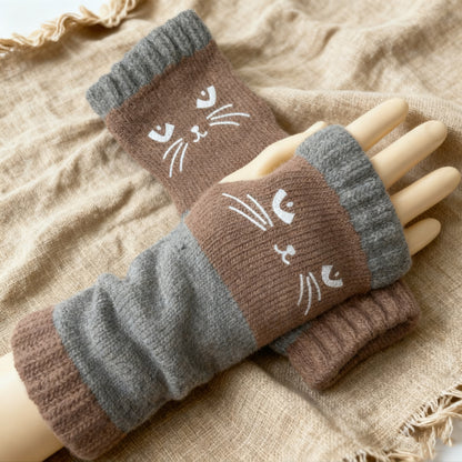 🐱 Cute Cat Knitted Fingerless Gloves Warm Touchscreen Winter Gloves for Women