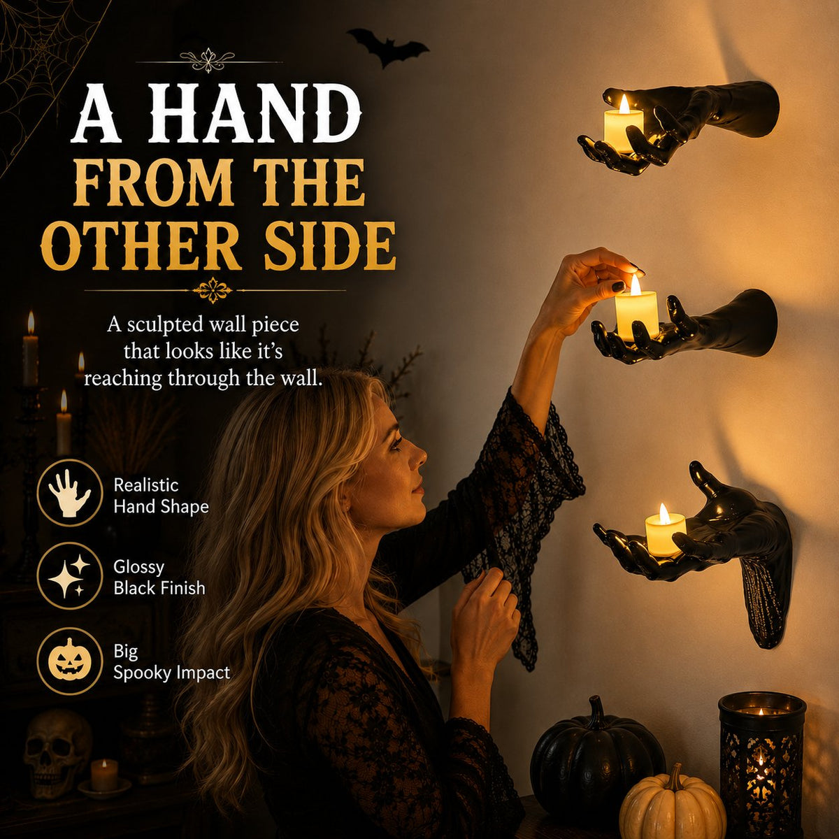 🔥 Last Day 50% OFF✨-🖤 3D Haunted Hand Candle Holders – 3PCS Spooky Halloween Decor 🕯️