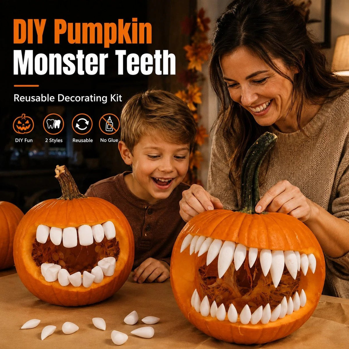 🦷Last day Promotion 🔥-🎃Monster Grin Pumpkin Decorating Kit for Fun 3D Jack-O’-Lantern Designs & Spooky Halloween Decor 🦷