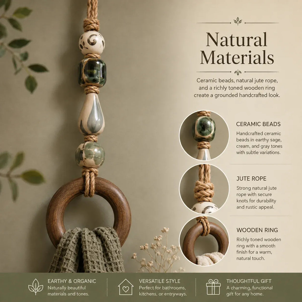🏠Last day Promotion 🔥-🧺Beaded Towel Hanger with Wooden Ring for Stylish & Easy Bathroom Decor ✨