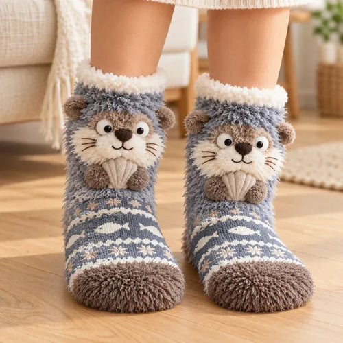 🐾 Holiday Celebration 50% OFF ✨-🦊 Cute 3D Animal Fuzzy Slipper Socks for Warmth ❄️