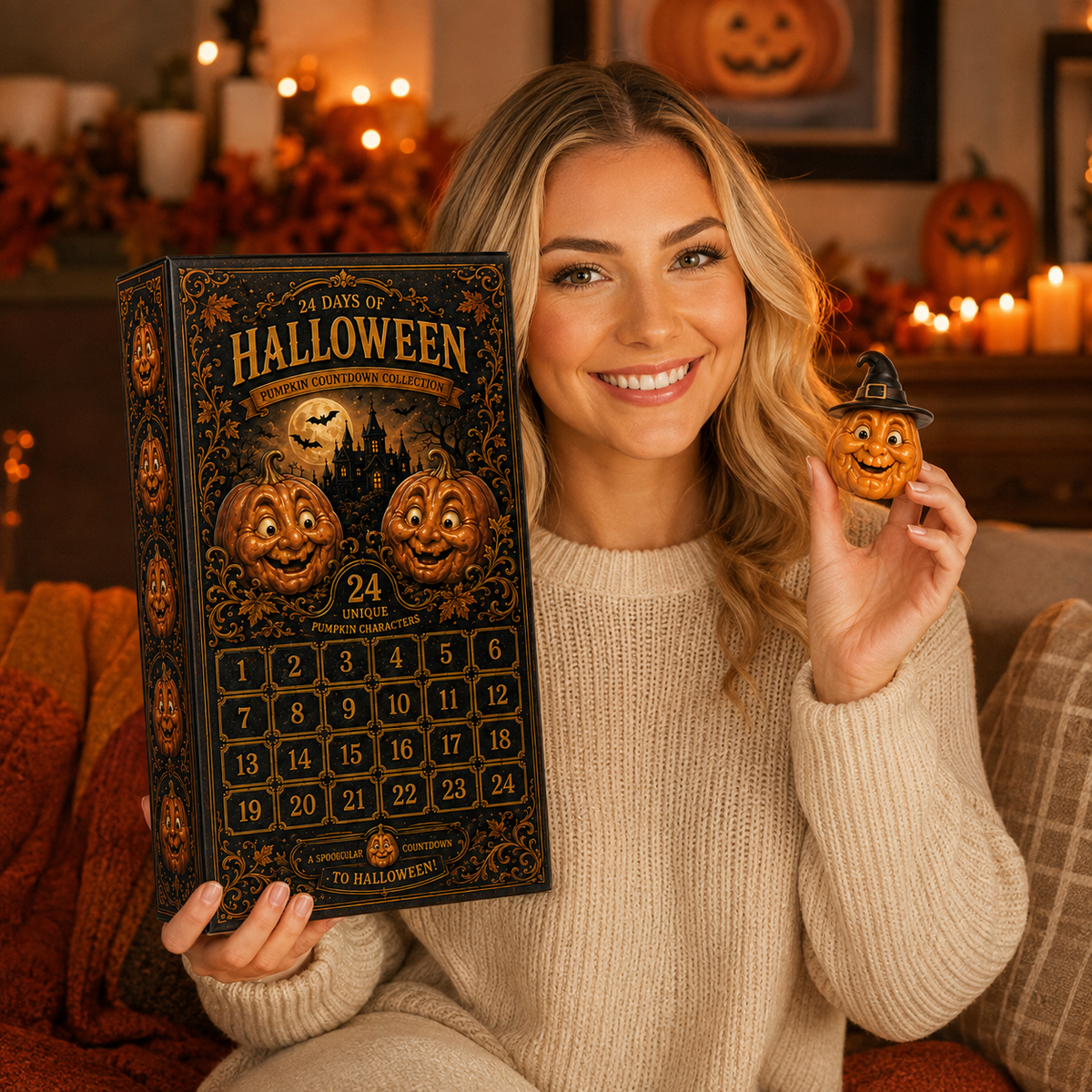 🎁 Last Day 50% OFF✨-🎃24-Day Christmas Countdown Advent Calendar with Halloween Pumpkin Ornaments🎄