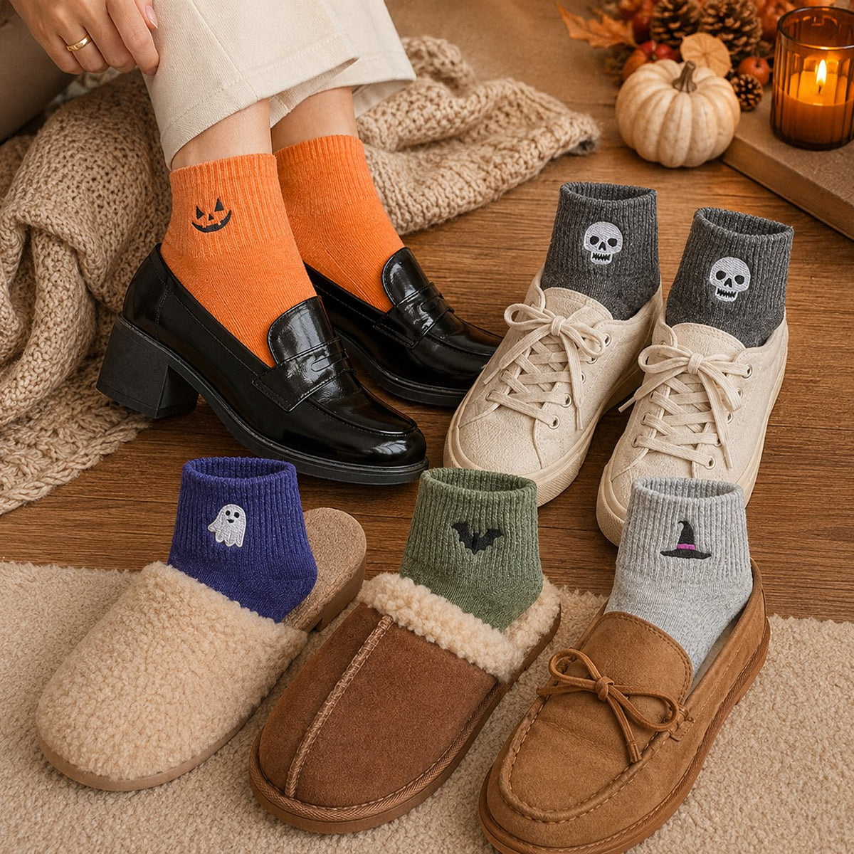 🎃Viral Halloween Embroidered Crew Socks – Cute Spooky Knit Socks | 100% Cotton✨