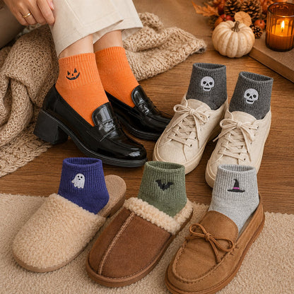 🎃Viral Halloween Embroidered Crew Socks – Cute Spooky Knit Socks | 100% Cotton✨