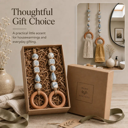 🏠Last day Promotion 🔥-🧺Beaded Towel Hanger with Wooden Ring for Stylish & Easy Bathroom Decor ✨