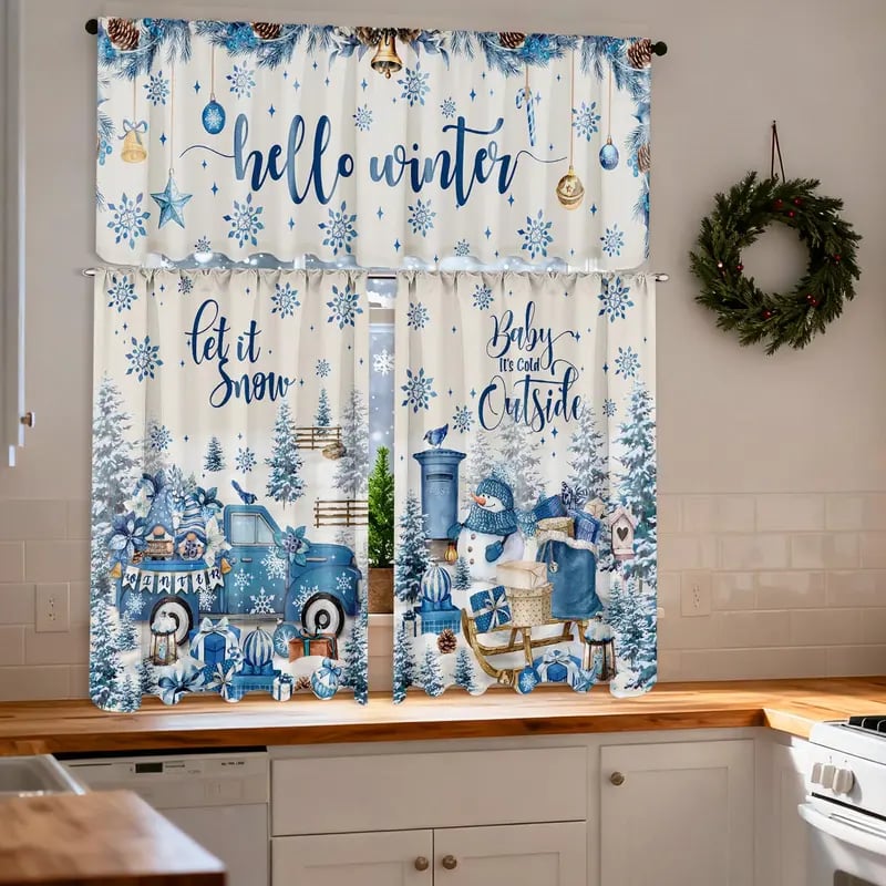 🎄Festive Christmas Kitchen Curtain Set – 3-Piece Holiday Window Decor🏡