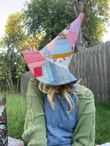 ✨Last day Promotion 🔥-🧙‍♀️ Quilted Witch Hat – Handcrafted Folk Art Style for Unique Halloween Charm 🎃