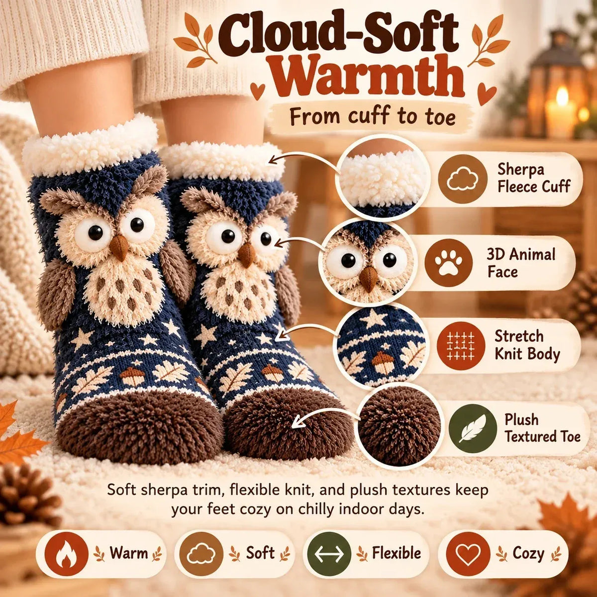 🐾 Holiday Celebration 50% OFF ✨-🦊 Cute 3D Animal Fuzzy Slipper Socks for Warmth ❄️