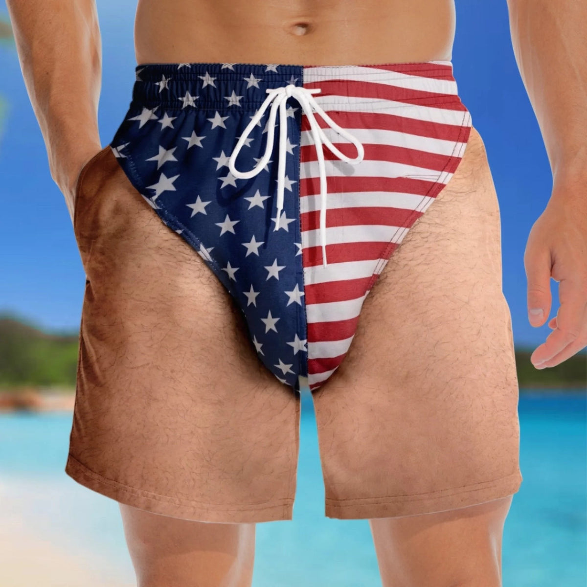 Funny Patriotic Men’s Swim Trunks – Freedom & Chill Summer Beach Shorts 🏖️😎