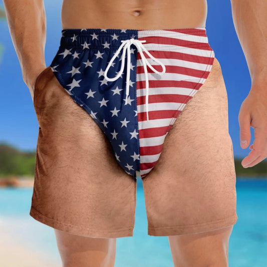 Funny Patriotic Men’s Swim Trunks – Freedom & Chill Summer Beach Shorts 🏖️😎