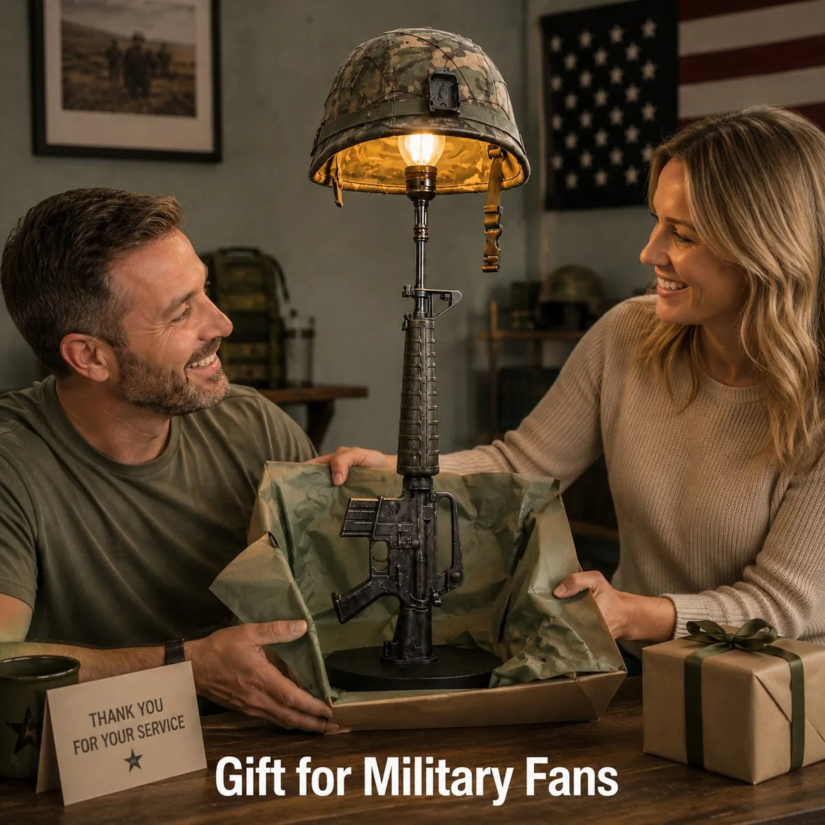 🪖 Last Day 50% OFF✨-💡Tactical Rifle & Helmet Table Lamp with Trigger Switch for Unique Military-Style Decor 🔥
