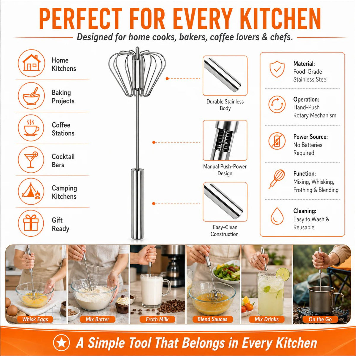 Hand-Push Rotary Whisk