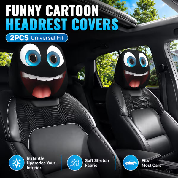 🚗 Funny Cartoon Car Headrest Covers – 2PCS Universal Fit for Fun Interior Style 😆
