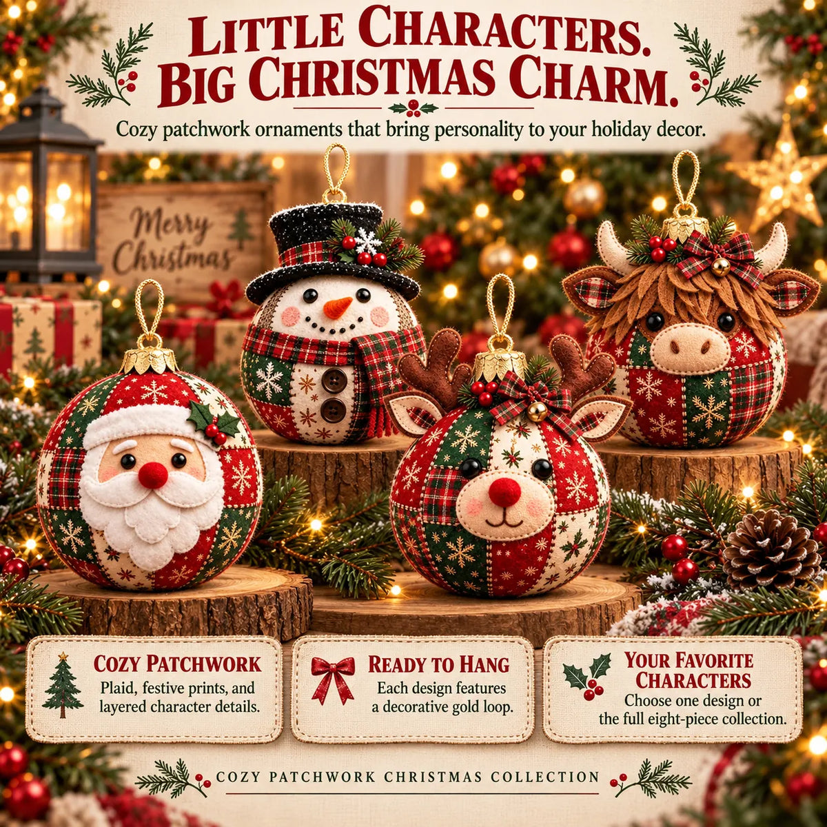 🎄 50% OFF – DIY Patchwork Christmas Ornament Kit – Cozy Handmade Holiday Decor ✨