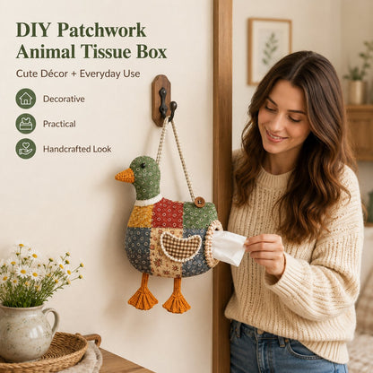 ⏰Last day Promotion 🔥-🐻 Create a Cute Patchwork Animal Tissue Box with This Fun DIY Sewing Kit ✨