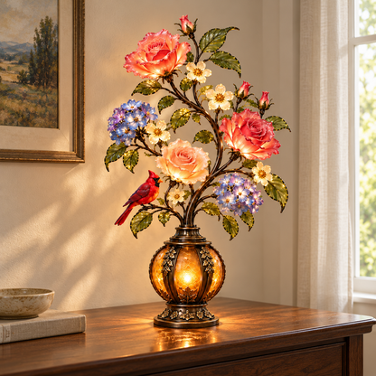 🌹✨ Eternal Bloom – Vintage Rose & Cardinal Table Lamp