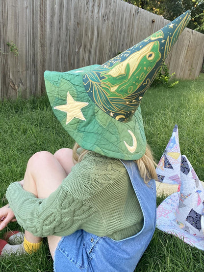 ✨Last day Promotion 🔥-🧙‍♀️ Quilted Witch Hat – Handcrafted Folk Art Style for Unique Halloween Charm 🎃