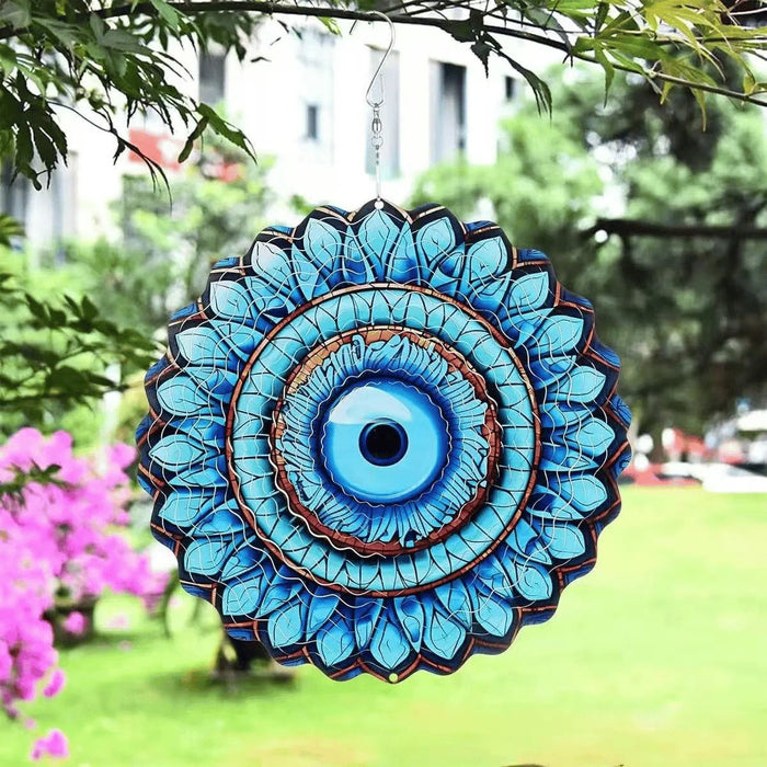 Evil Eye blue circular ornamental wind spinner
