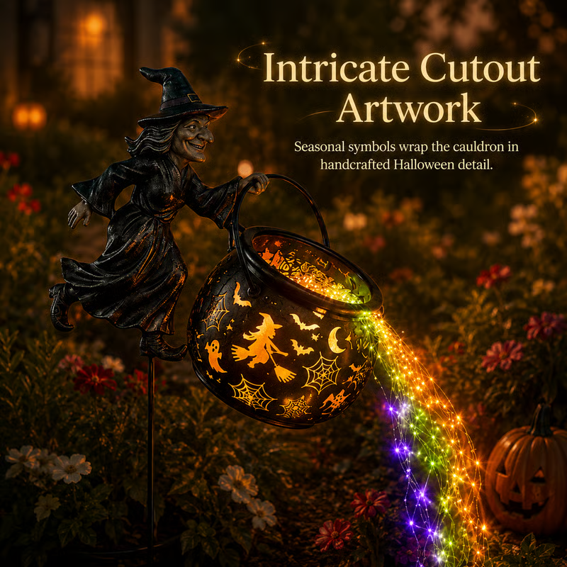 🧙‍♀️ Halloween Witch Cauldron Garden Light | Spooky Outdoor Decor for Yard & Pathway 🎃