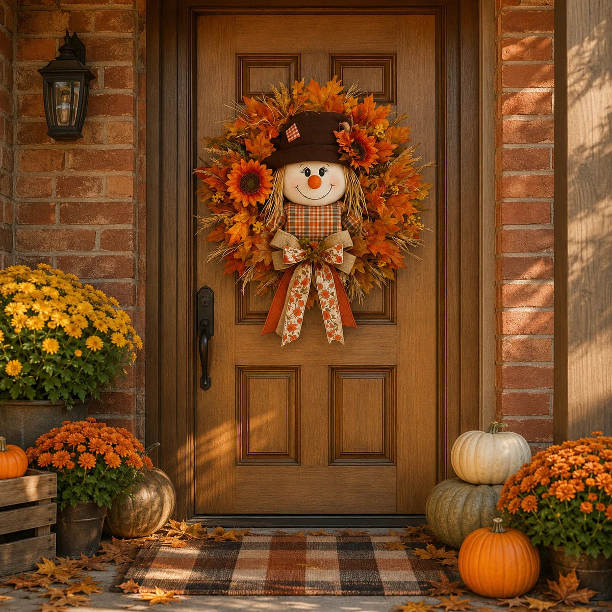 🍁 Holiday Celebration 50% OFF 🌻-🍂Lighted Scarecrow Fall Wreath for a Cozy, Welcoming Front Door Display ✨