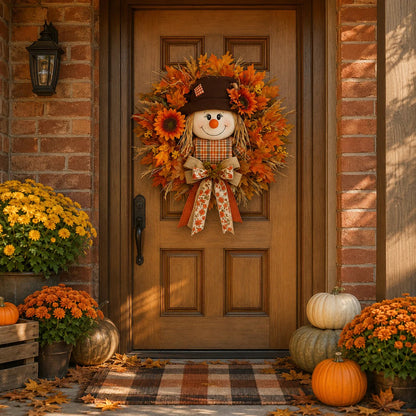 🍁 Holiday Celebration 50% OFF 🌻-🍂Lighted Scarecrow Fall Wreath for a Cozy, Welcoming Front Door Display ✨