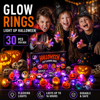 ⏰Last day Promotion 🔥-✨ LED Light Halloween Glowing Ring💍 | Flashing Light-Up Party Favor for Halloween Night 👻
