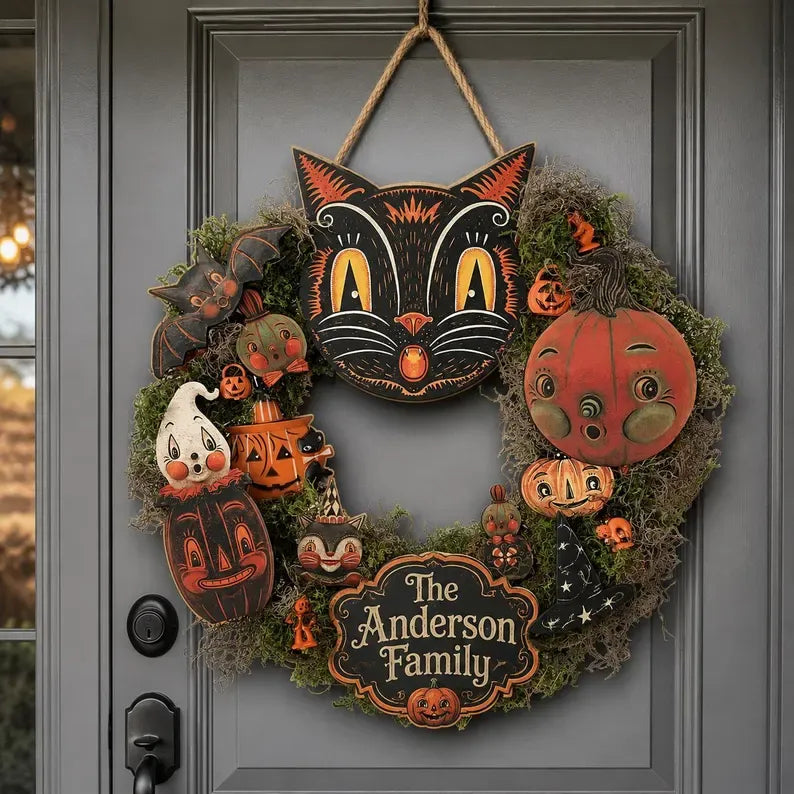 🐈 Last Day 50% OFF✨-🎃Personalized Black Cat Halloween Door Sign with Family Name for Cozy Fall Porch Decor 🐈‍⬛