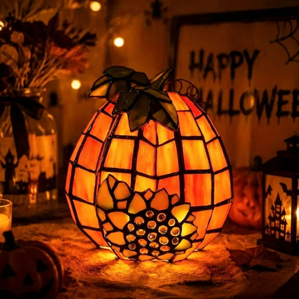 💡 Last Day 50% OFF✨-🎃 Tiffany-Style Pumpkin Halloween Decor for Elegant Glow & Spooky Seasonal Home Ambiance 🕯️