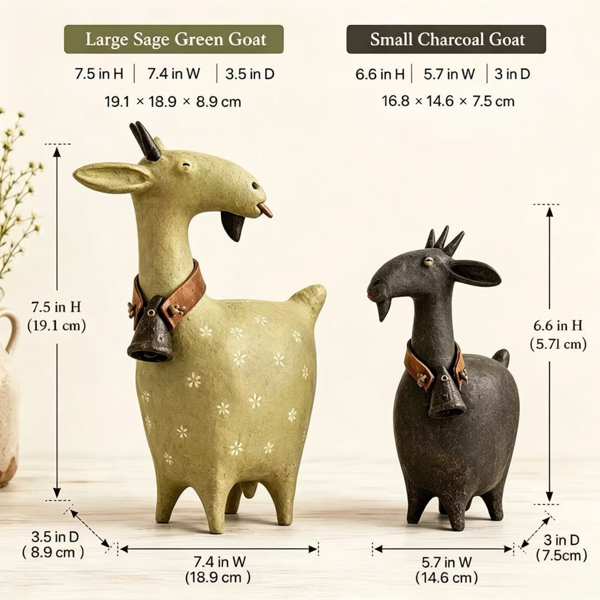 🔥 Holiday Celebration 50% OFF ✨-🐐Whimsical Farmhouse Goat Figurines Set of 2 for Cozy Rustic Home & Garden Decor 🌾