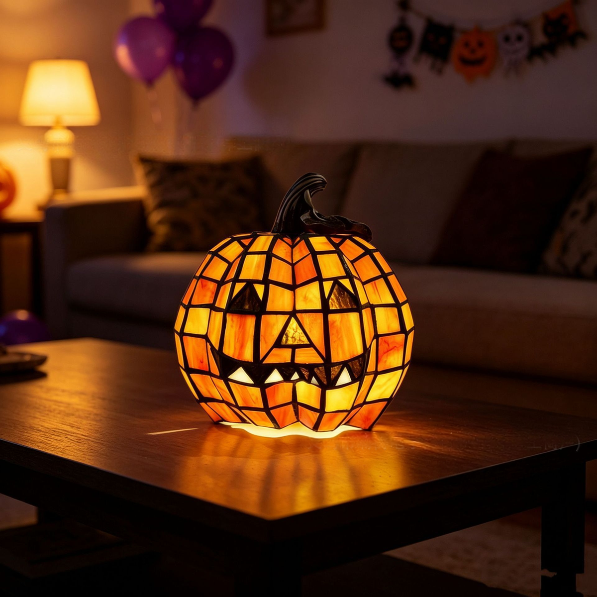 💡 Last Day 50% OFF✨-🎃 Tiffany-Style Pumpkin Halloween Decor for Elegant Glow & Spooky Seasonal Home Ambiance 🕯️