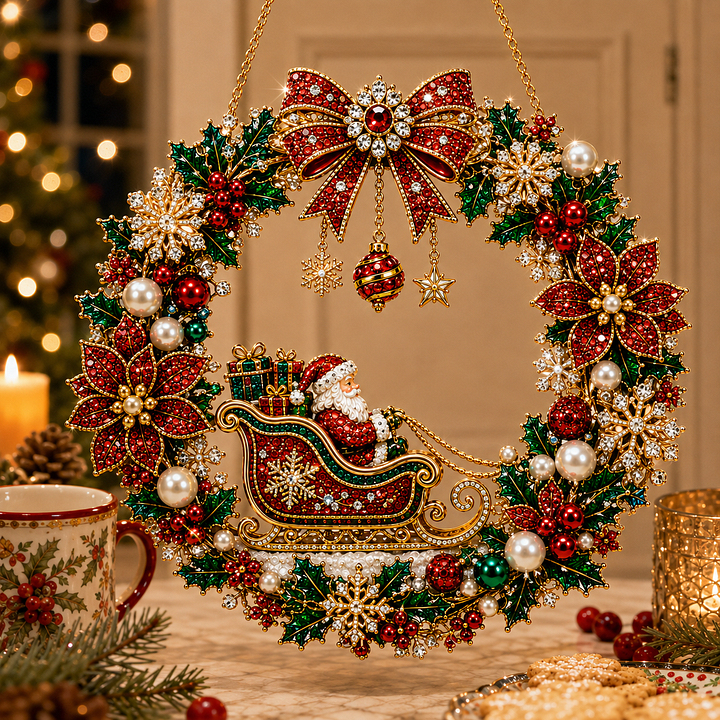 🔥 Holiday Celebration 50% OFF ✨-DIY Christmas Pearl Art Diamond Painting Acrylic Wreath Pendant