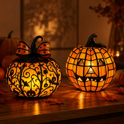 💡 Last Day 50% OFF✨-🎃 Tiffany-Style Pumpkin Halloween Decor for Elegant Glow & Spooky Seasonal Home Ambiance 🕯️