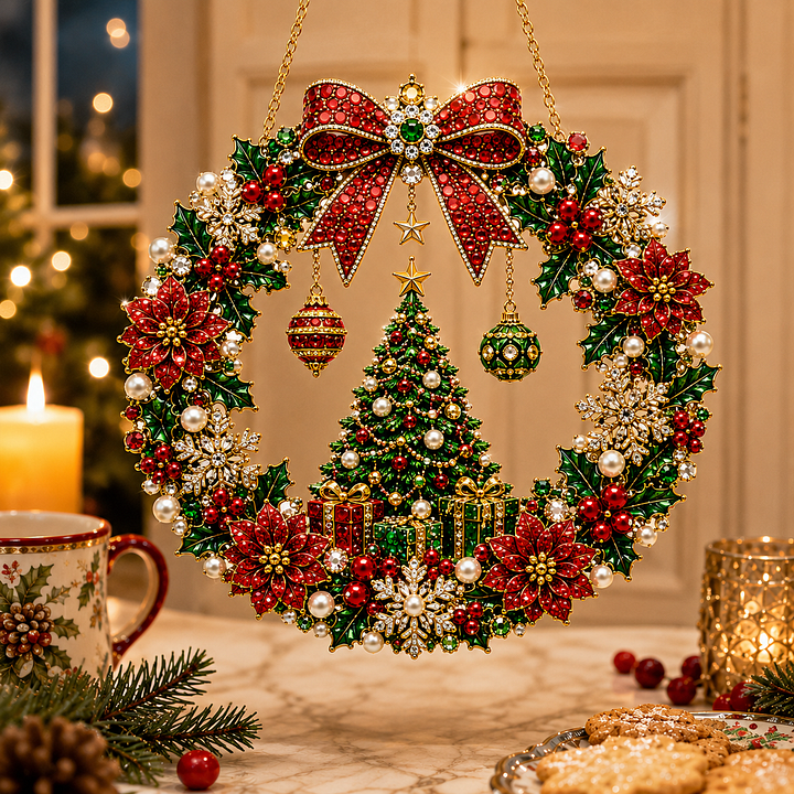 🔥 Holiday Celebration 50% OFF ✨-DIY Christmas Pearl Art Diamond Painting Acrylic Wreath Pendant