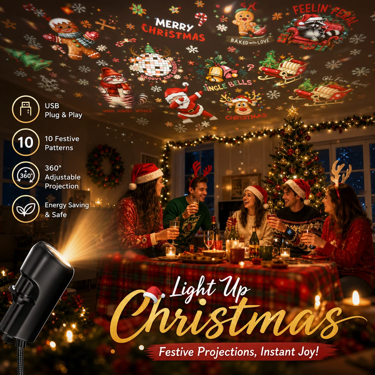 ✨ HD Holiday Projector Light – Christmas, Halloween & Faith Themes