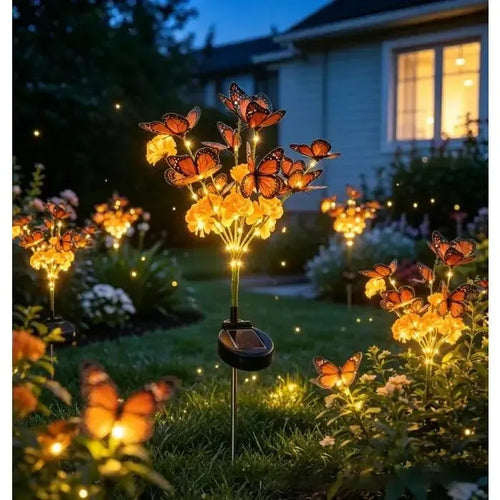 🌼🦋 Solar Marigold Flower Garden Lights with Butterfly Accents