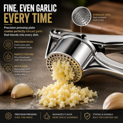 🧄 Stainless Steel Garlic Press – Heavy-Duty 304 Garlic Crusher & Mincer