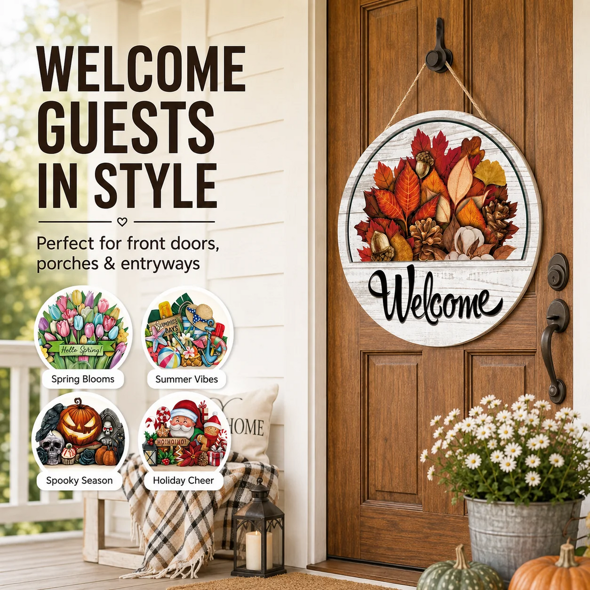 🎉 50% OFF – 16-Piece Interchangeable Welcome Sign for Front Door 🚪✨