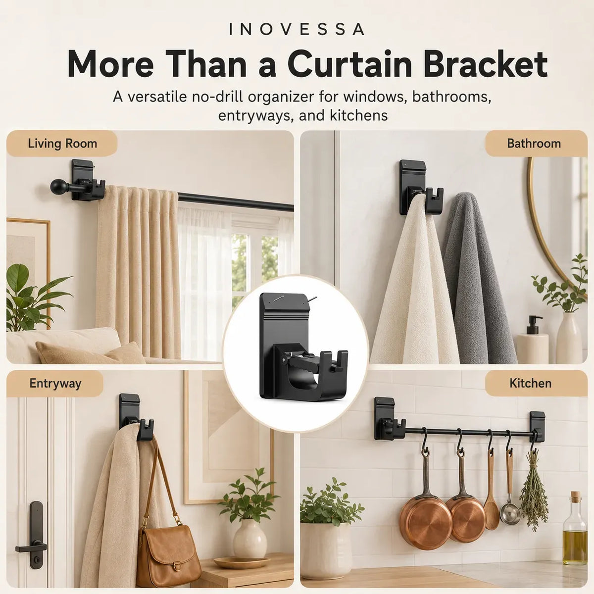 🔨 Halden No-Drill Damage-Free Curtain Rod Brackets