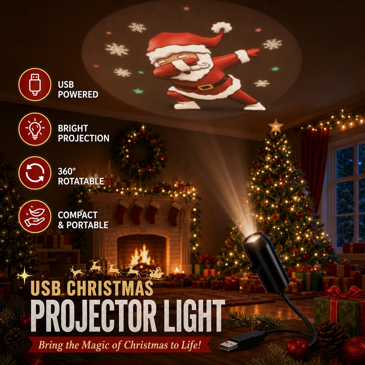 ✨ HD Holiday Projector Light – Christmas, Halloween & Faith Themes