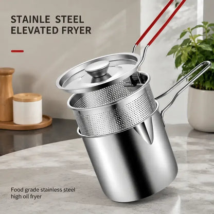 🍟 Personal Mini Deep Fryer Set Stainless Steel Countertop Fryer with Drain Basket & Tongs