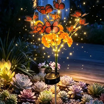 🌼🦋 Solar Marigold Flower Garden Lights with Butterfly Accents